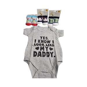 New Gray Baby Onesie with 3 pair Socks